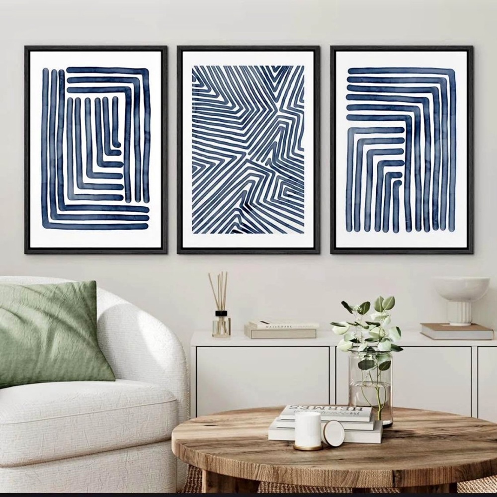 Abstract Blue Line Art Set